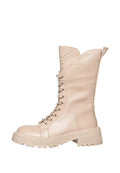 Rugged Lace-Up Combat Boots - Beige