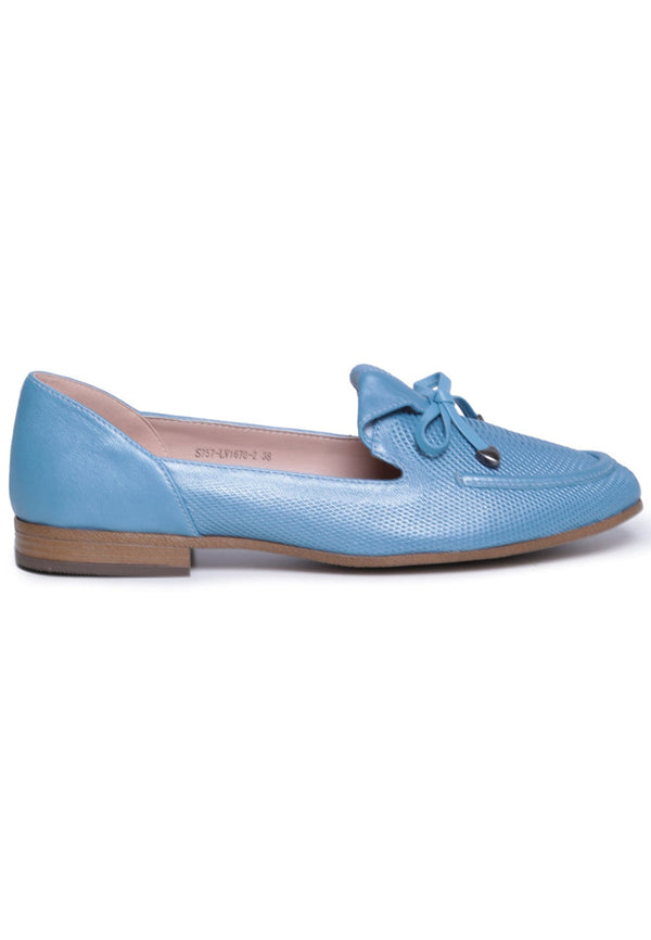 Perforated Bow-Tie Loafers - Blue