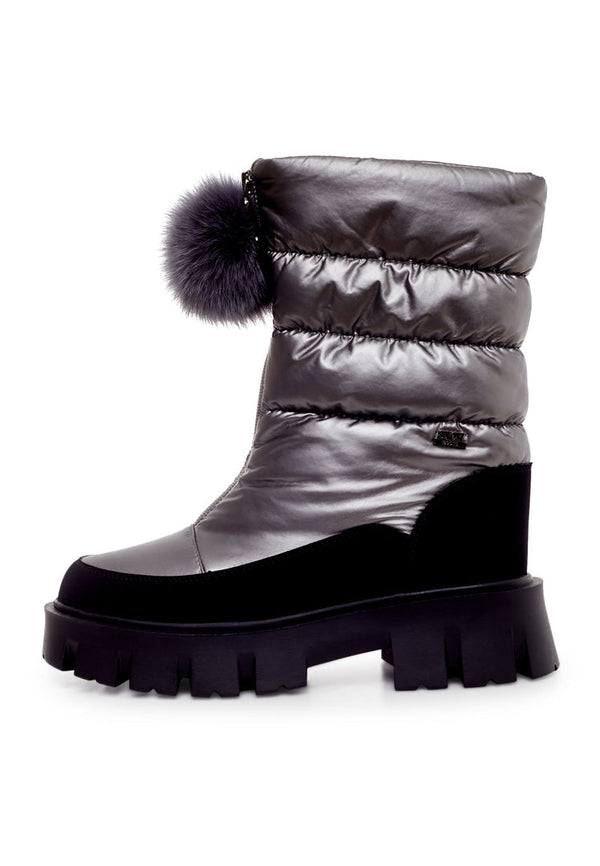Fur-Trimmed Winter Boots - Silver