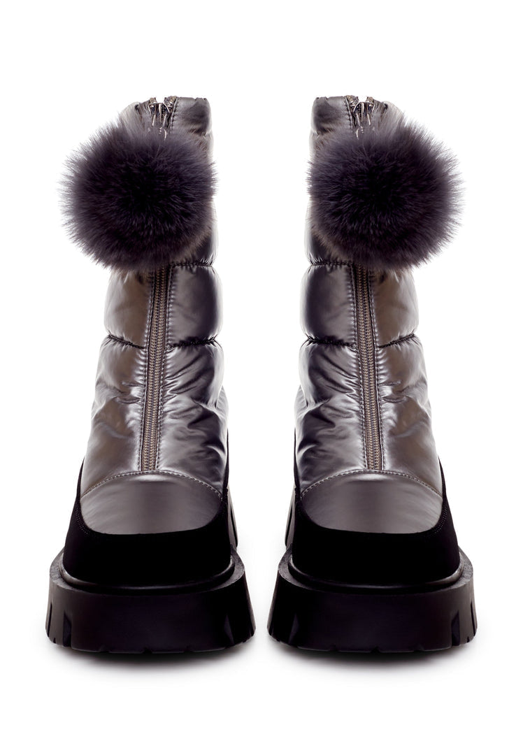 Fur-Trimmed Winter Boots - Silver