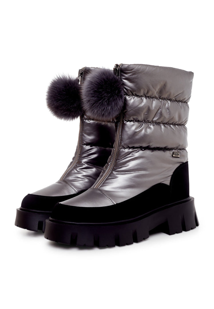 Fur-Trimmed Winter Boots - Silver
