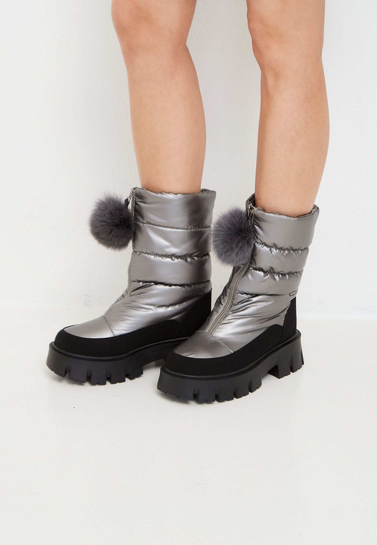 Fur-Trimmed Winter Boots - Silver