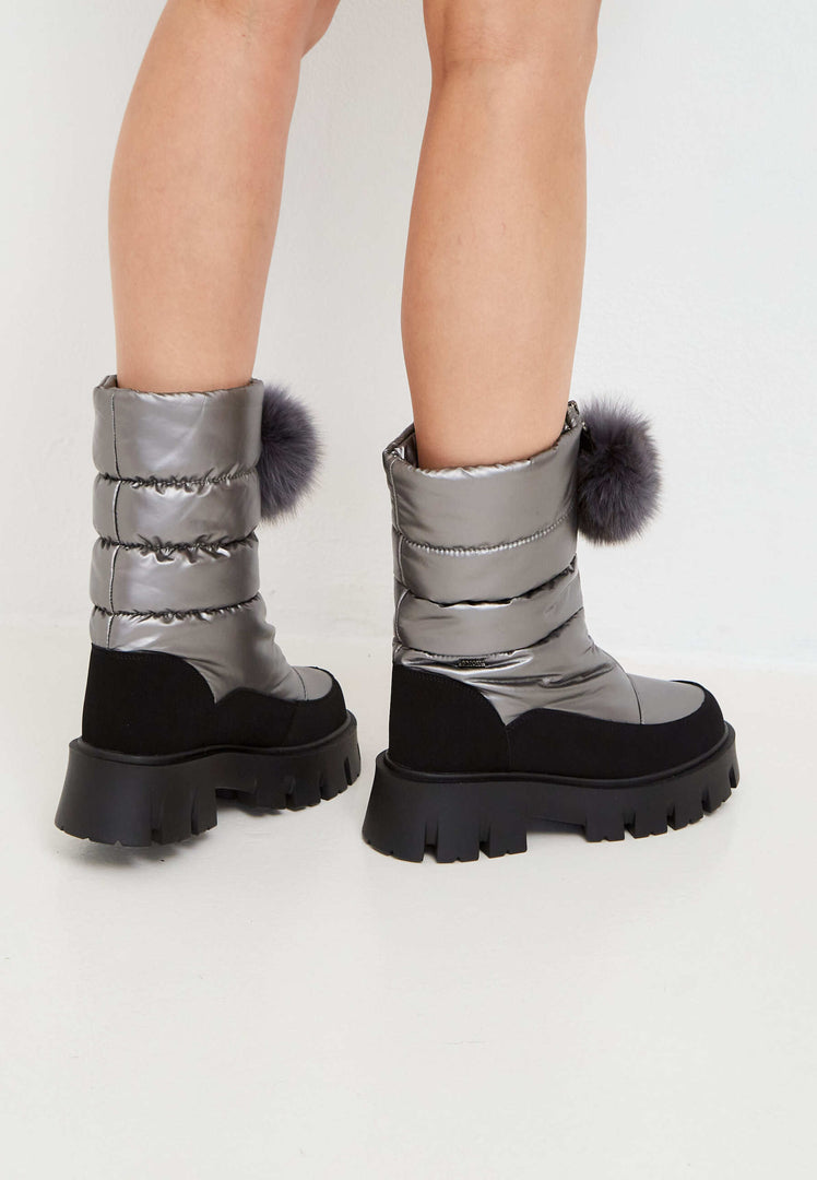 Fur-Trimmed Winter Boots - Silver