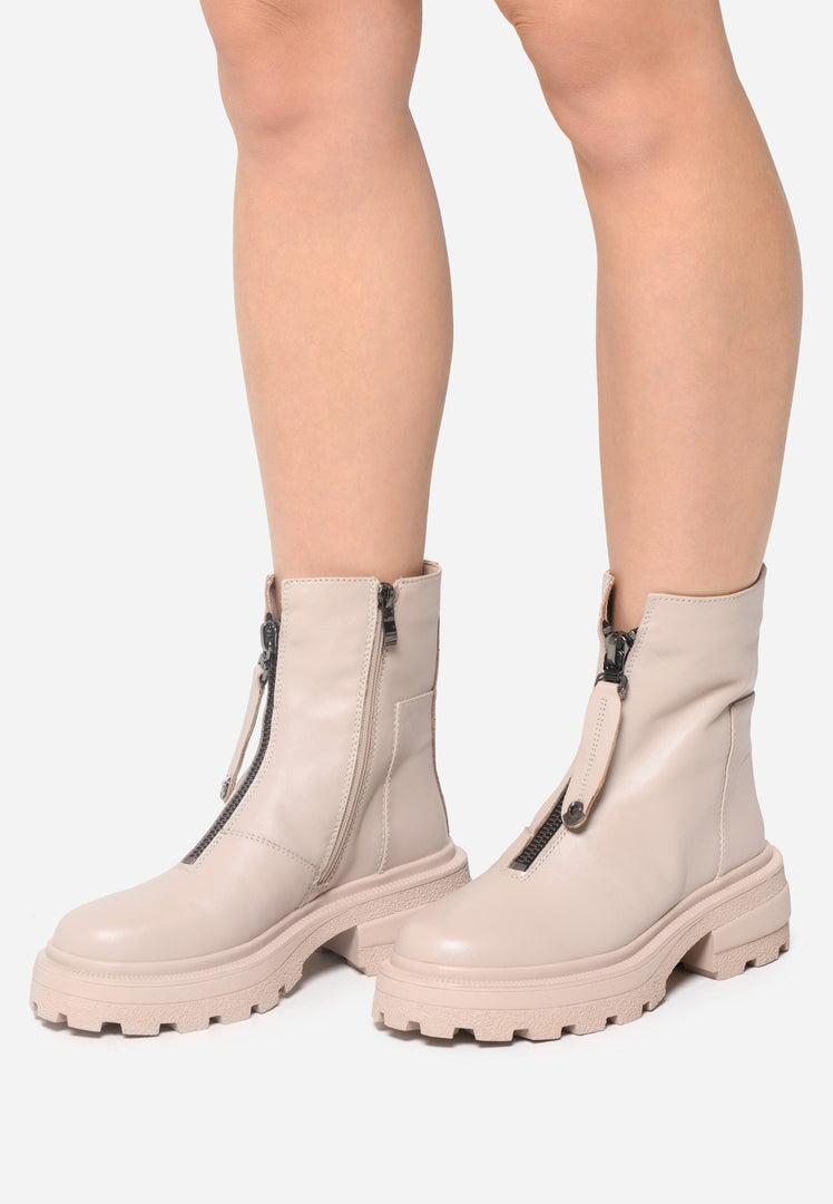 Bottines à semelle épaisse pour femmes, de couleur beige - Tendance et polyvalentes