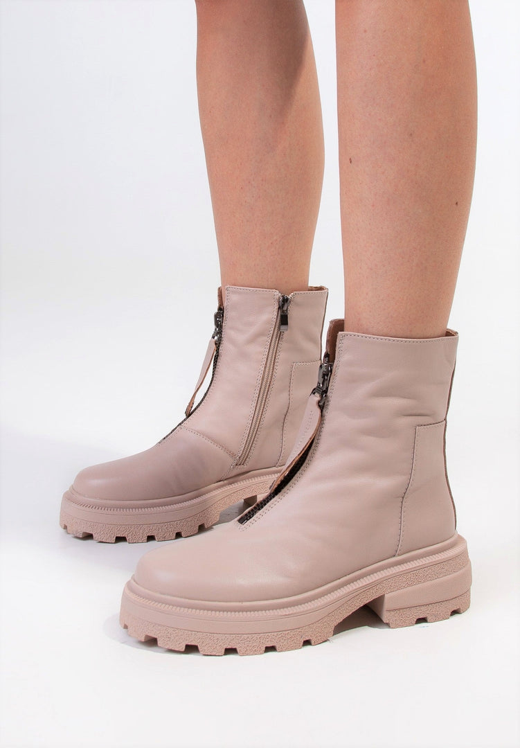 Bottines à semelle épaisse pour femmes, de couleur beige - Tendance et polyvalentes