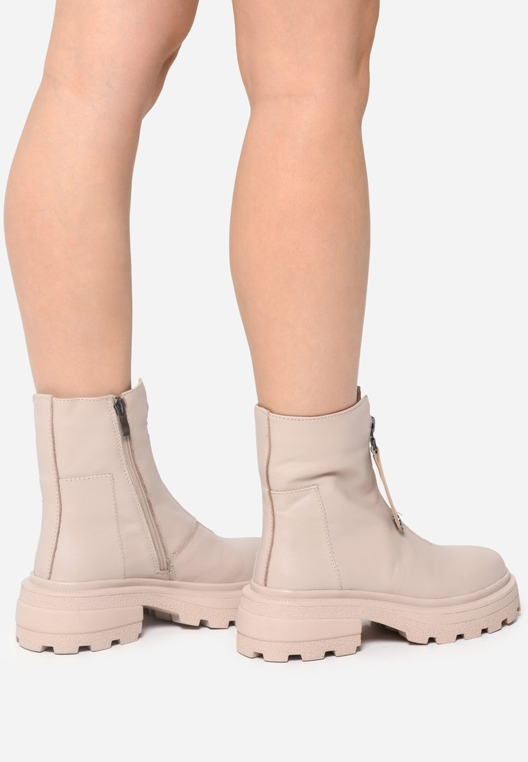 Bottines à semelle épaisse pour femmes, de couleur beige - Tendance et polyvalentes