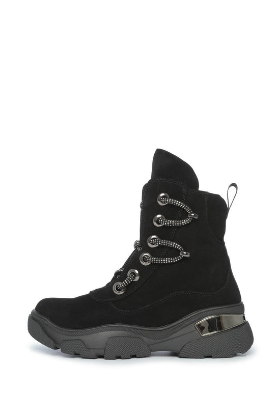 Stylische Winterstiefel aus schwarzem Wildleder für Damen - langlebig, warm und bequem