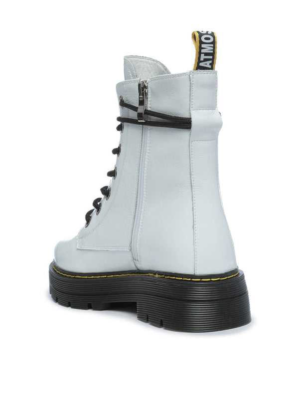 Classic Lace-Up Leather Boots - White