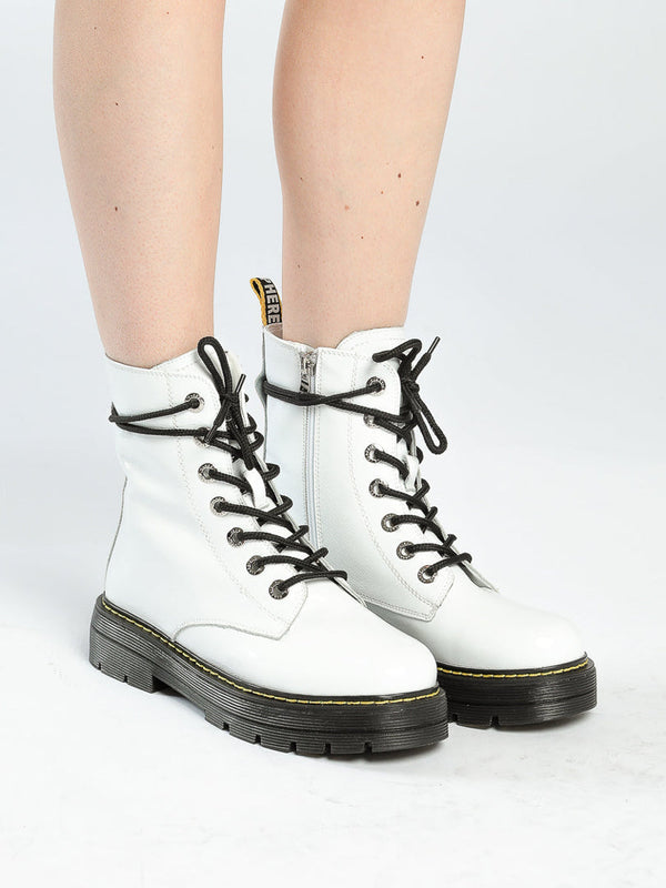 Classic Lace-Up Leather Boots - White
