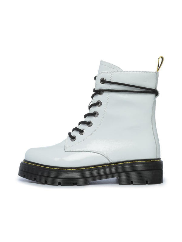 Classic Lace-Up Leather Boots - White