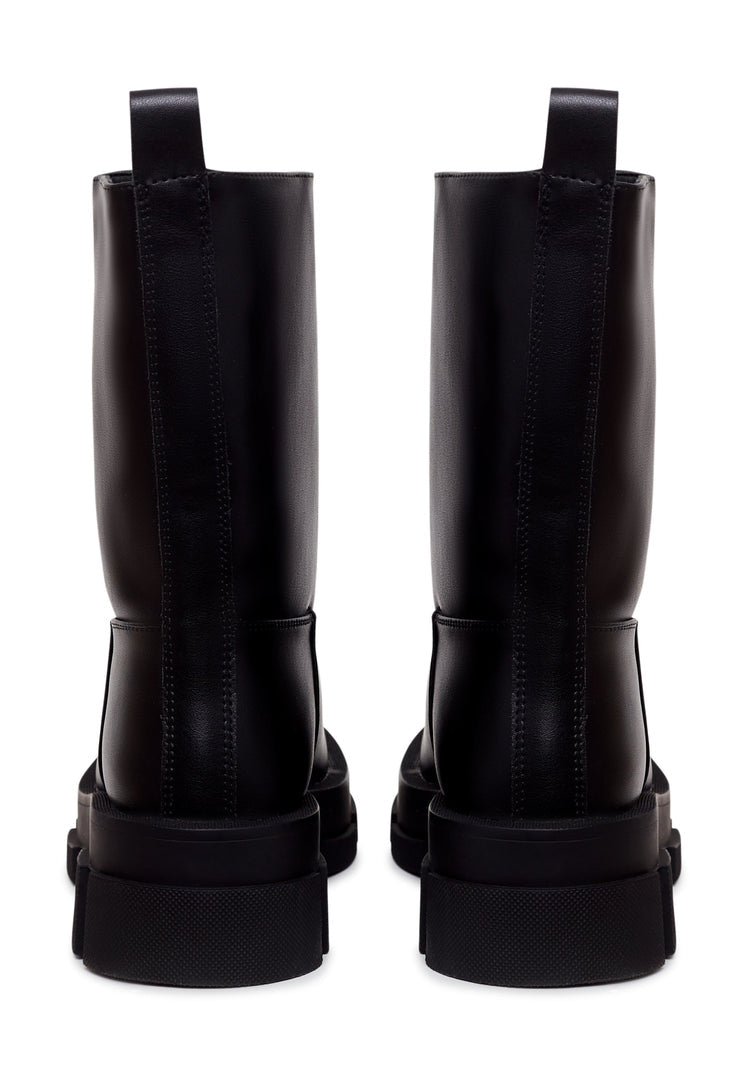 Chunky Sole Leather Ankle Boots - Black