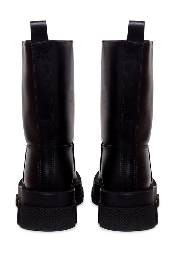 Chunky Sole Leather Ankle Boots - Black