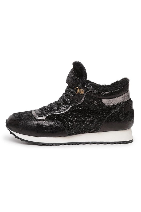 Merino Wool Fur Lined Sneakers - Black