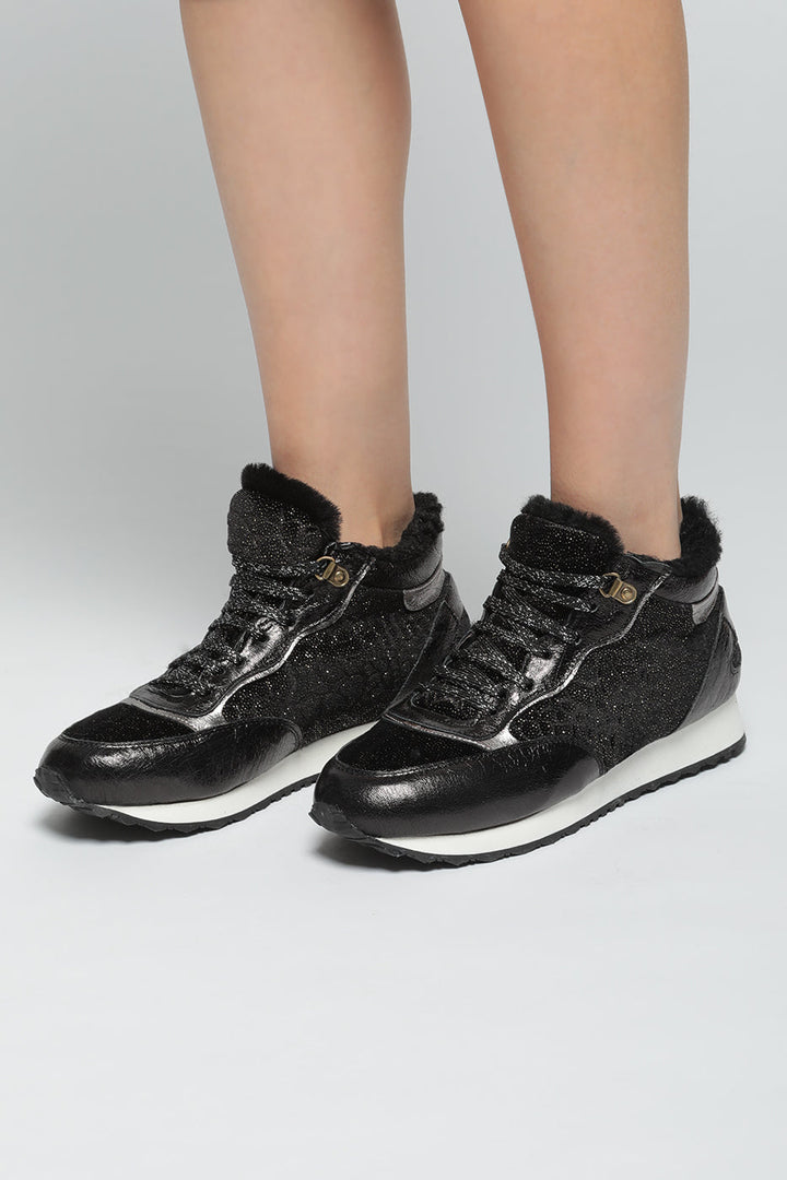 Merino Wool Fur Lined Sneakers - Black