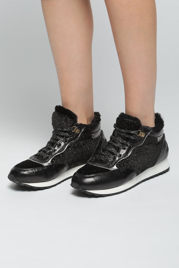Merino Wool Fur Lined Sneakers - Black