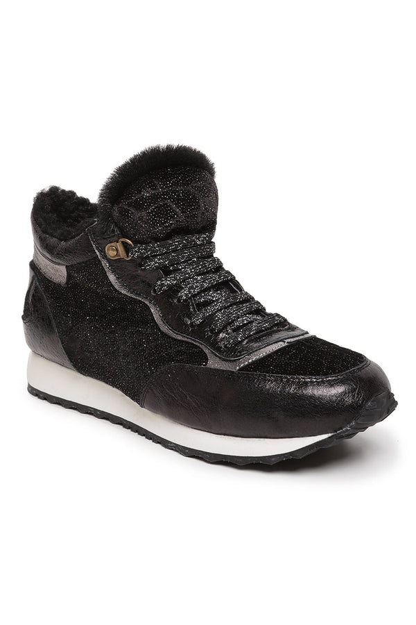 Merino Wool Fur Lined Sneakers - Black
