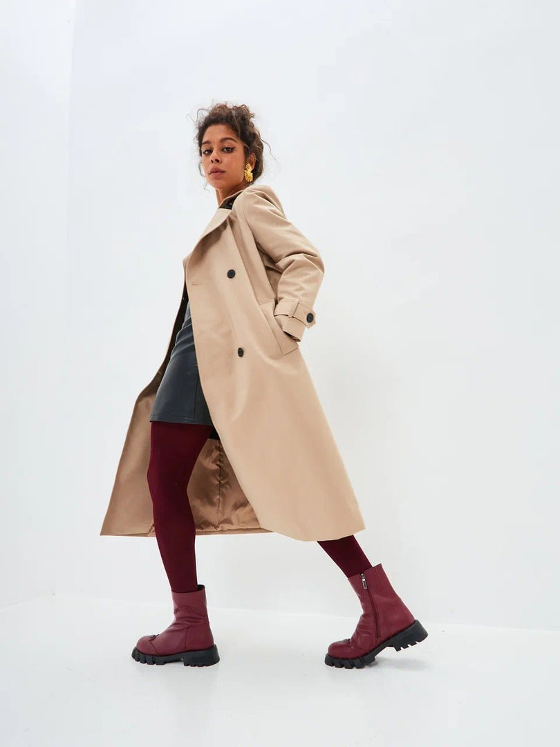 Stiefel mit flacher Sohle aus Leder - Bordeaux