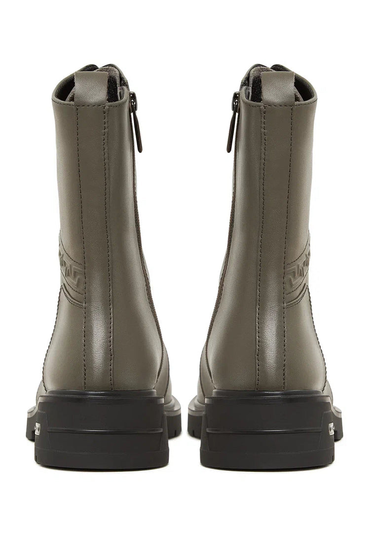 Casual Leather Block Heel Ankle Boots - Grey