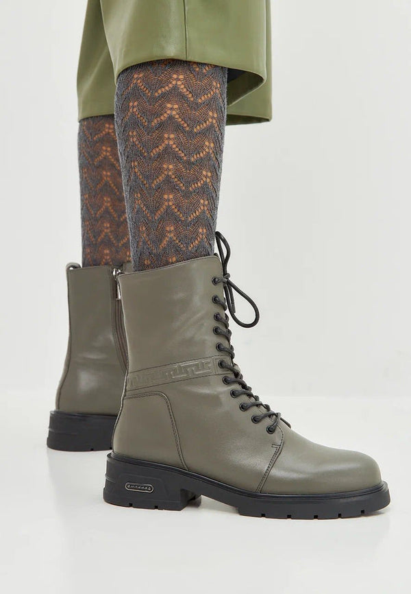 Botines casuales de piel con tacón en bloque