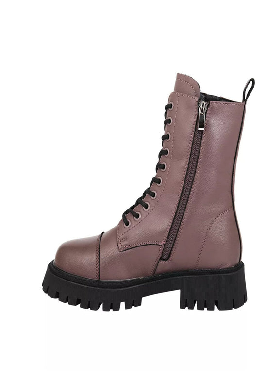 Klassische Plateau-Stiefeletten aus Leder - Braun