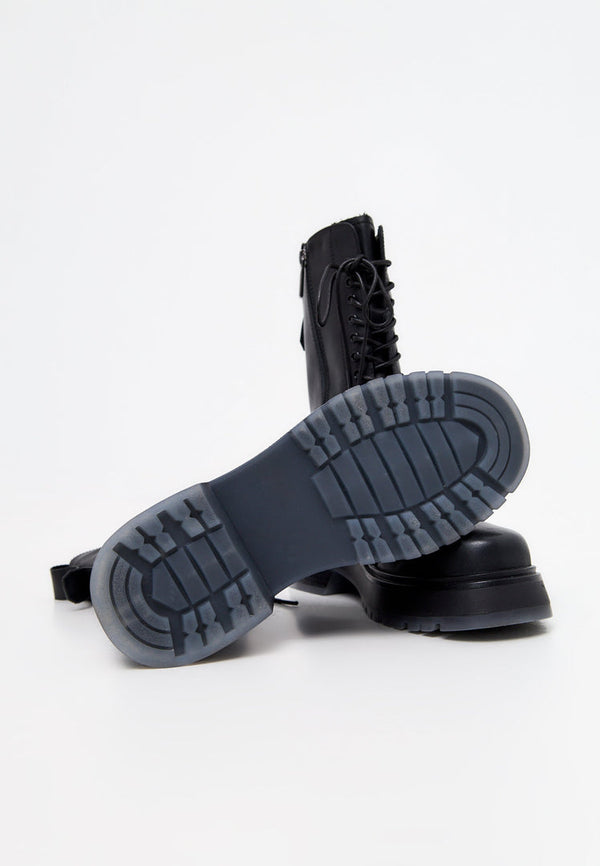 Ankelstøvler med snøre i læder - Sort