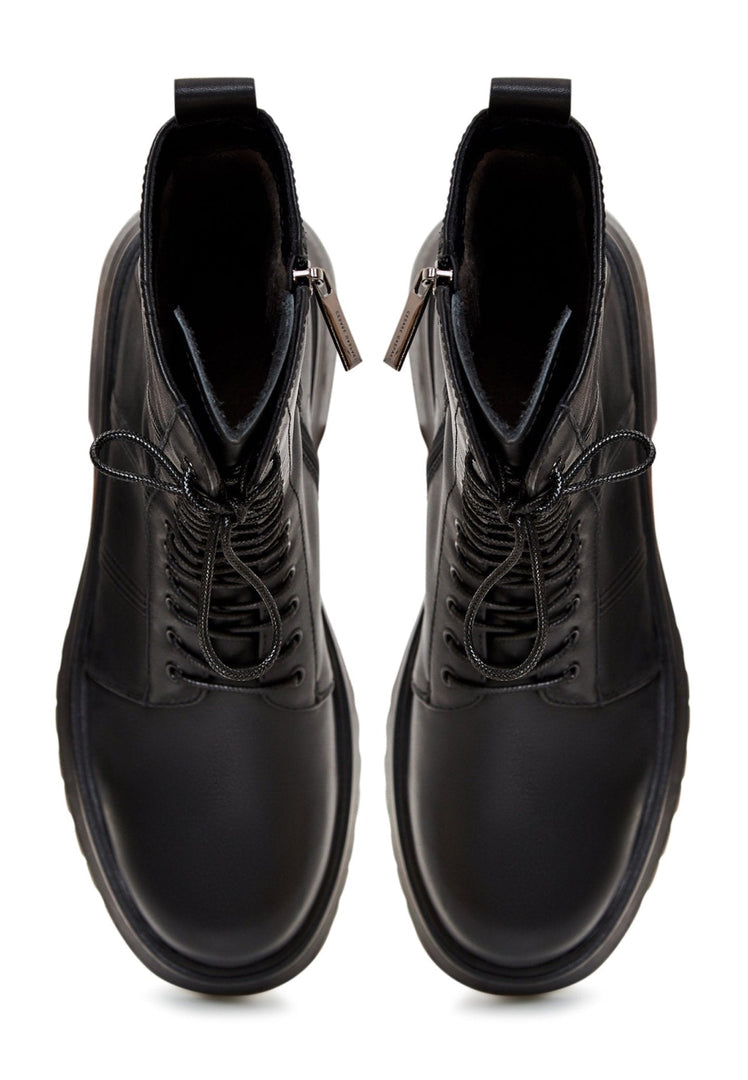 Ankelstøvler med snøre i læder - Sort