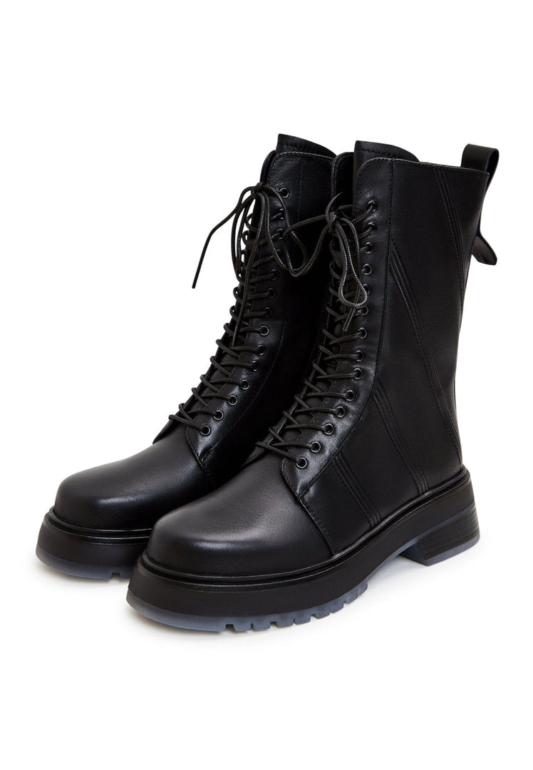 Ankelstøvler med snøre i læder - Sort