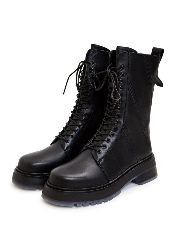 Ankelstøvler med snøre i læder - Sort