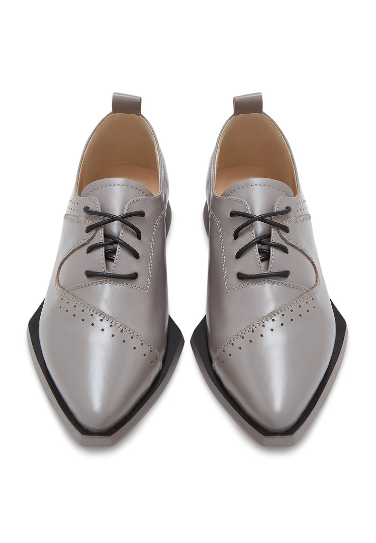 Pointed Lace-Up Brogues - Gray