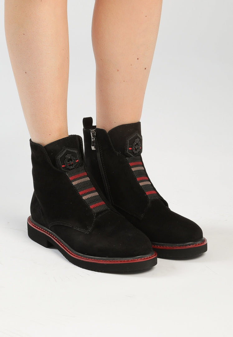 Elastische Ankle Boots mit Reißverschluss - Schwarzes Wildleder