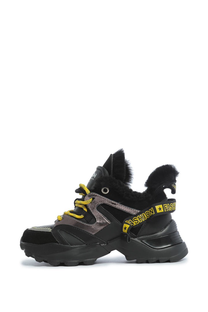 Baskets chunky doublées de fausse fourrure - Noir