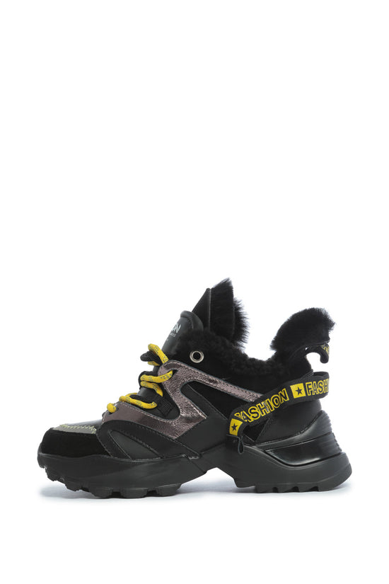 Baskets chunky doublées de fausse fourrure - Noir