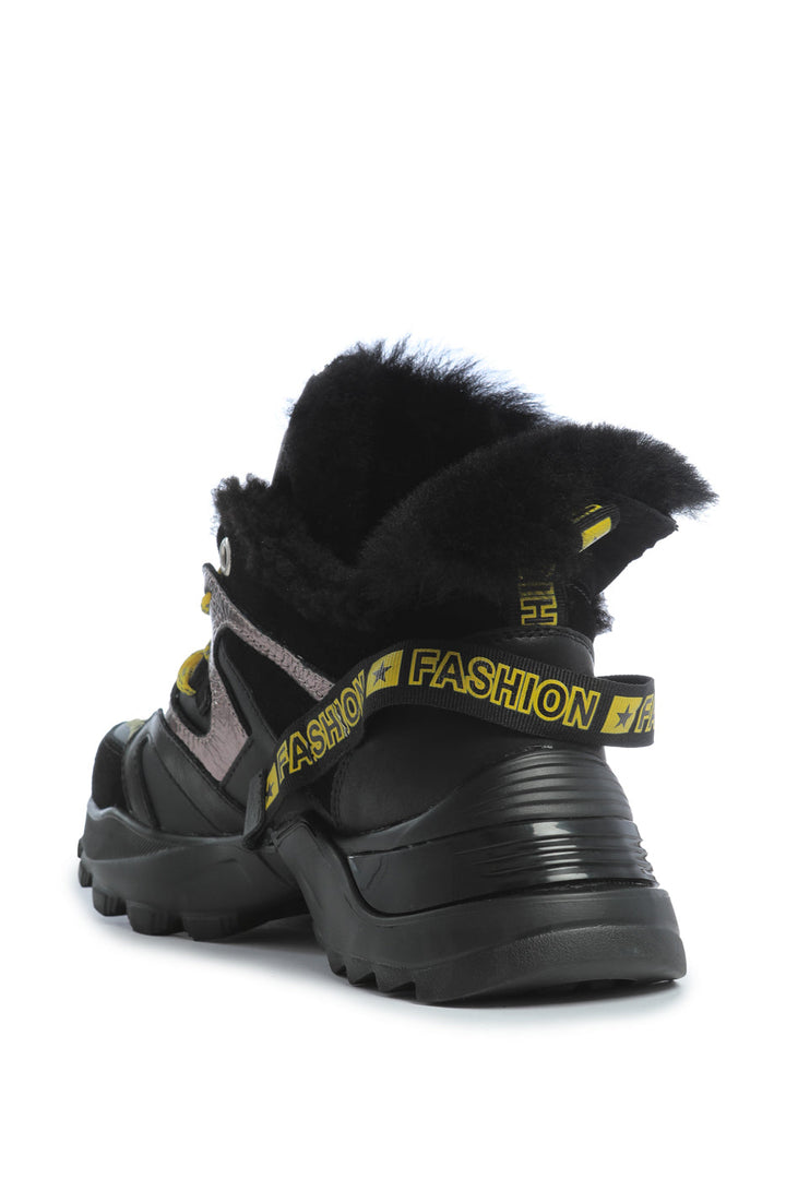 Baskets chunky doublées de fausse fourrure - Noir