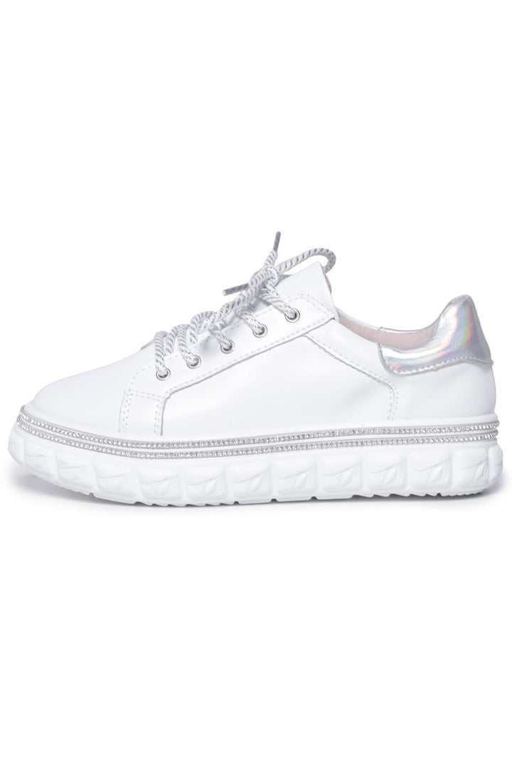 Zapatillas con plataforma y adornos de strass - Blancas