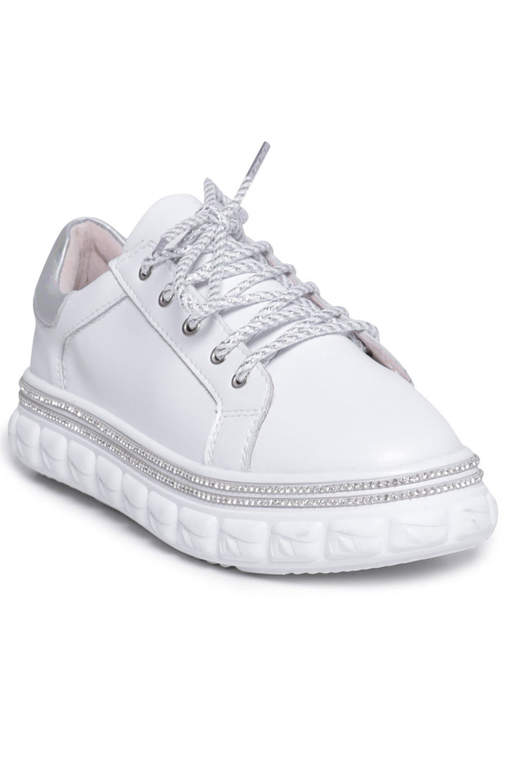 Zapatillas con plataforma y adornos de strass - Blancas