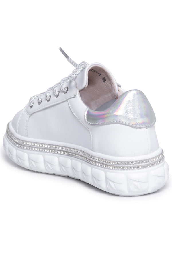 Rhinestone Embellished Platform Sneakers - White