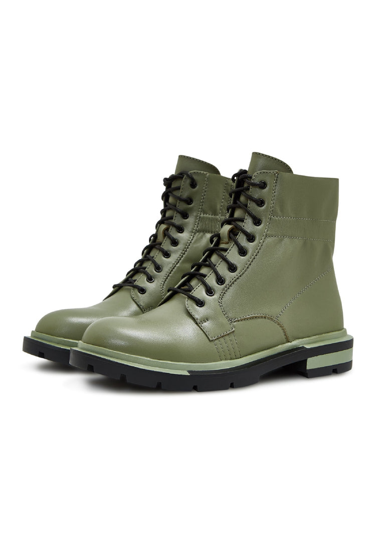 Bottes de combat classiques en cuir - Vert foncé
