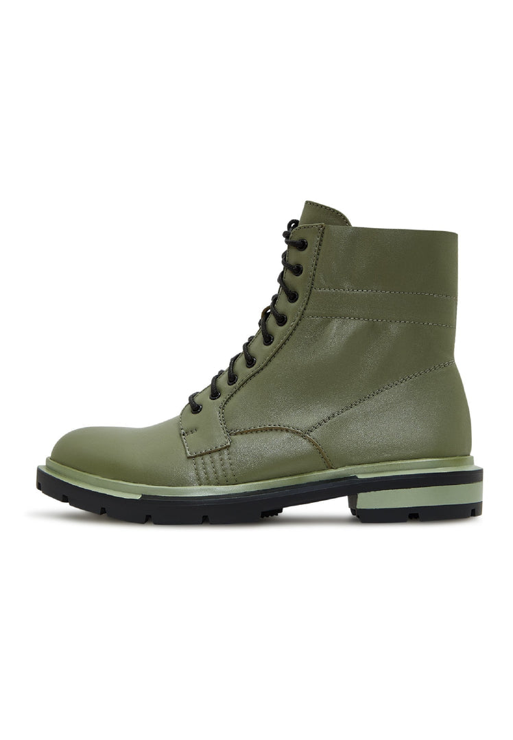 Bottes de combat classiques en cuir - Vert foncé