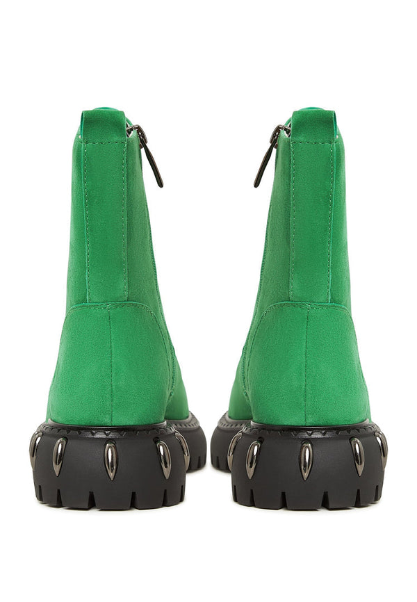 Lace-Up Combat Boots with Chunky Sole - Green