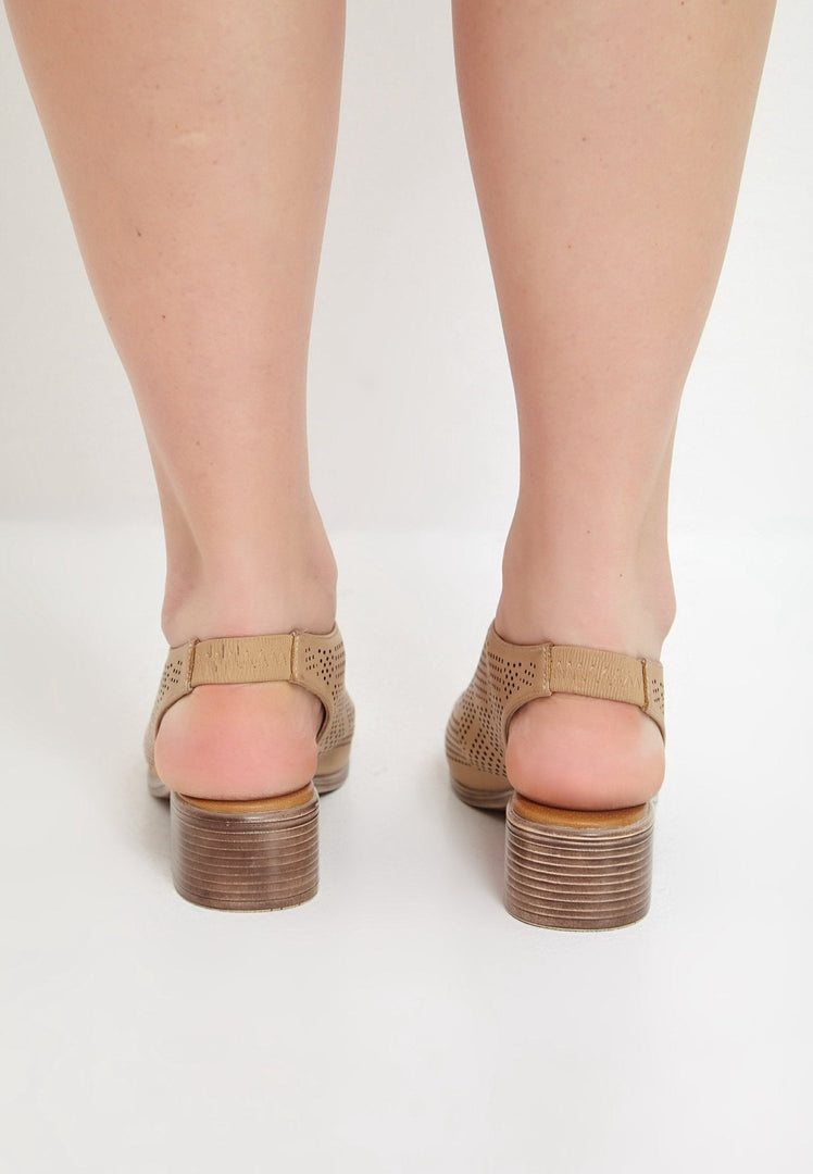 Sandales à talon classique en cuir - Marron