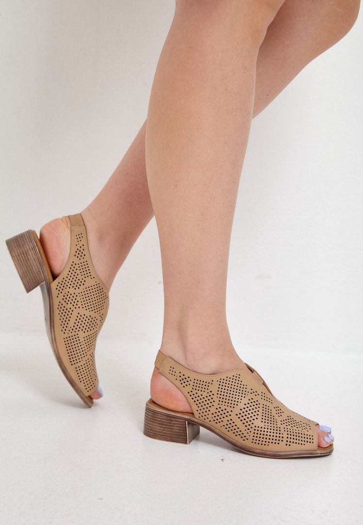 Sandales à talon classique en cuir - Marron
