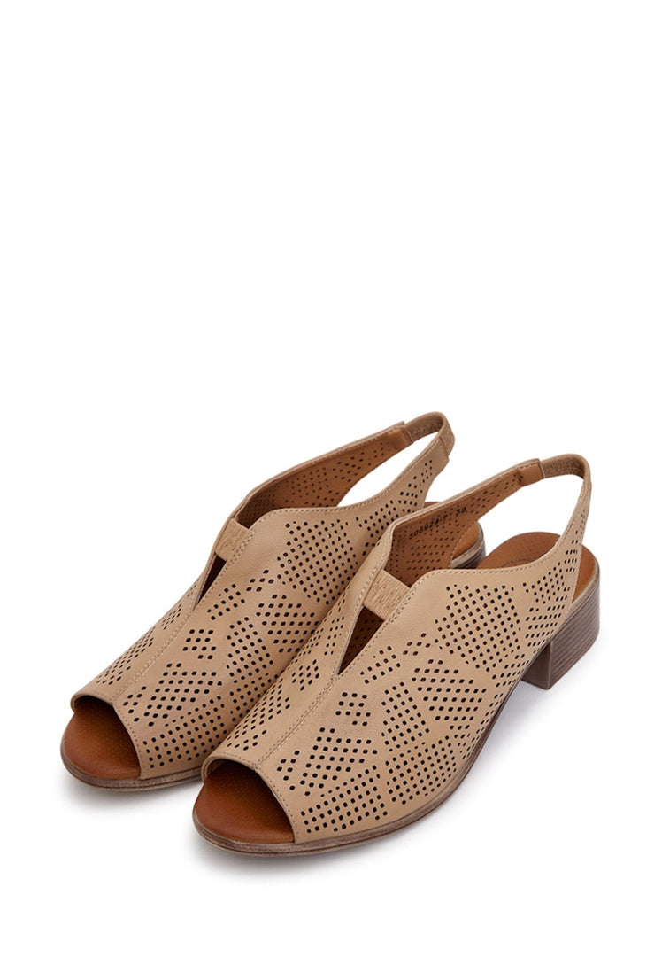 Sandales à talon classique en cuir - Marron