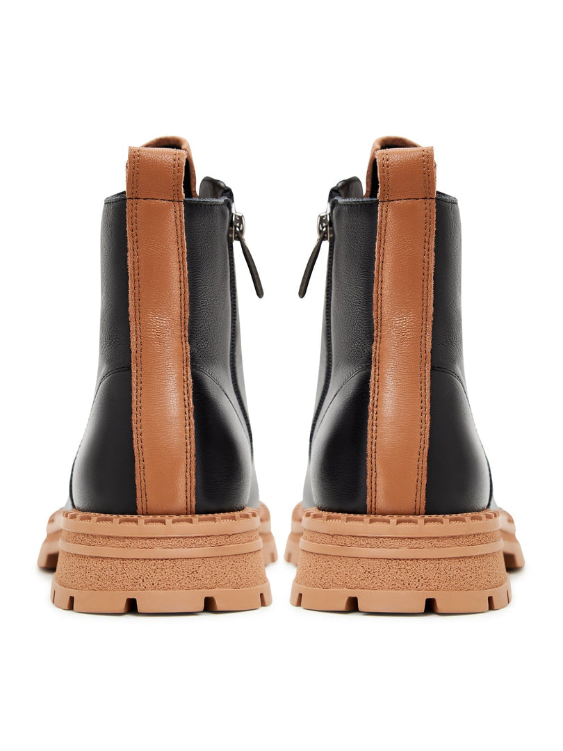 A stylish pair of women's black leather lace-up ankle boots, perfect for adding a touch of fashion to any outfit.