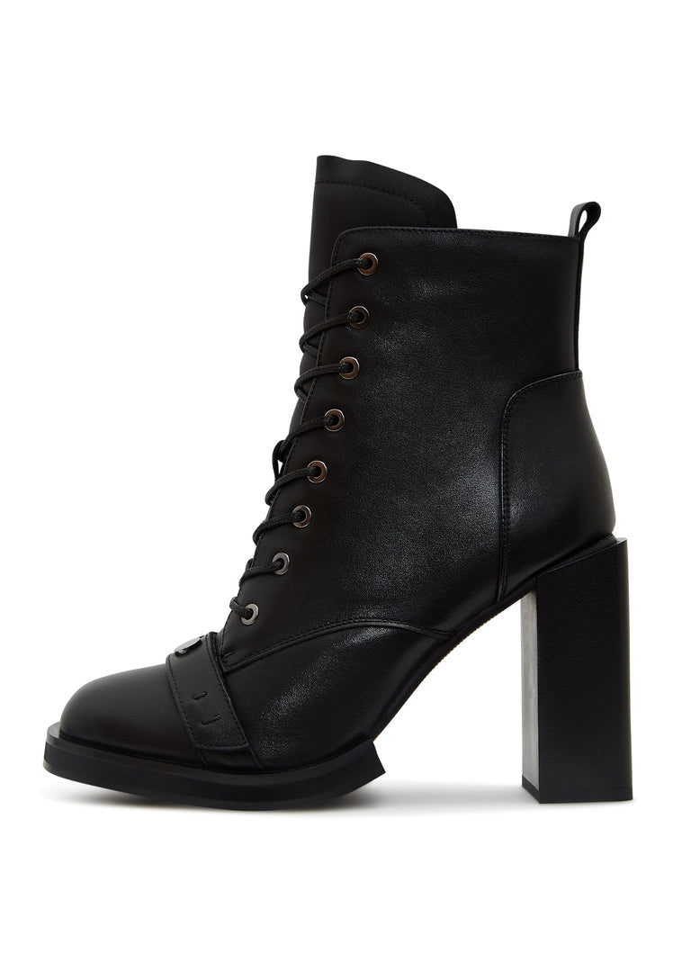 Botines de piel con cordones Laetitia - Negro