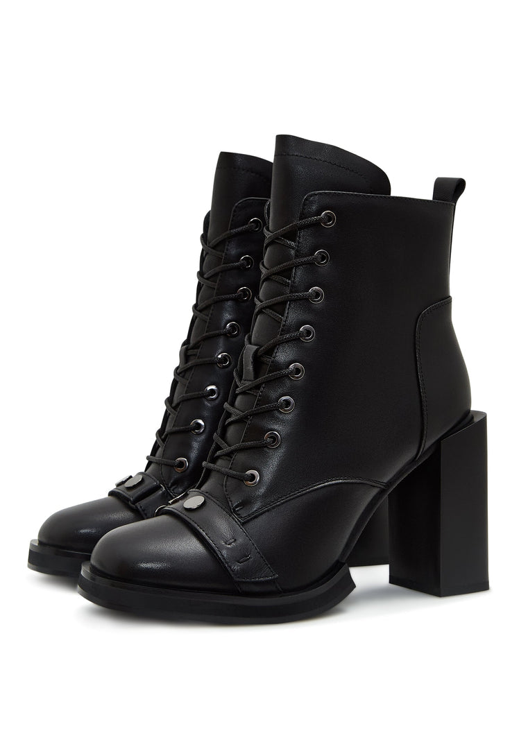 Botines de piel con cordones Laetitia - Negro