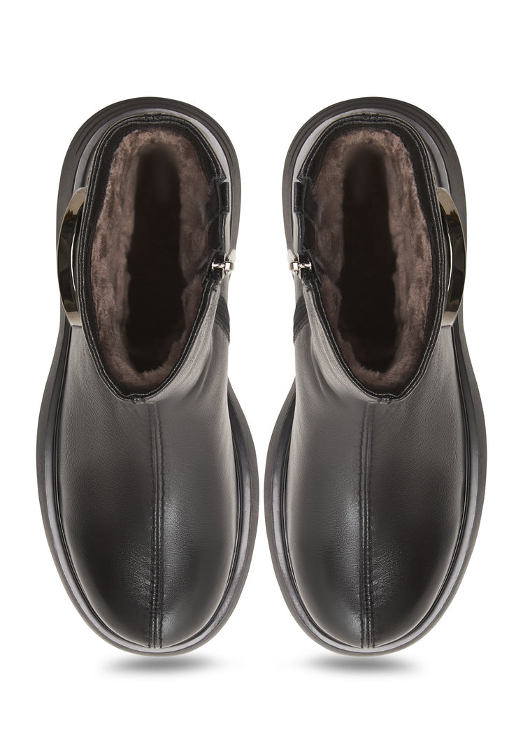 Black Leather Buckle Ankle Boots Doutzen - Black