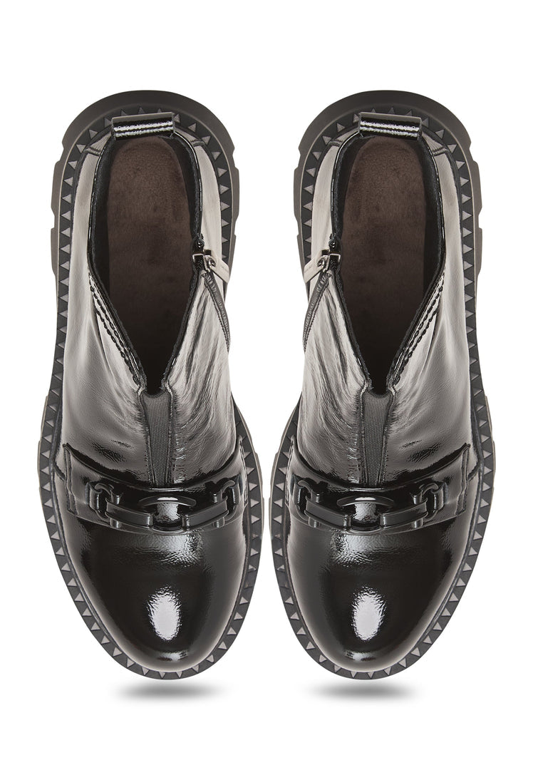 Kampfstiefel mit Kettendetail Candice - Lackschwarz