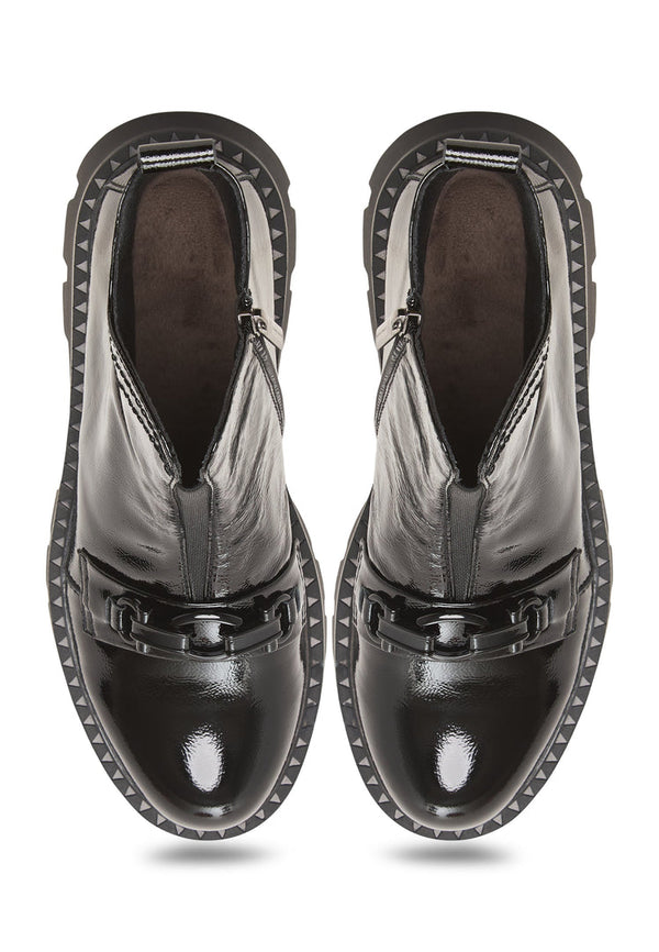 Combat Boots with Chain Detail Candice - Patent Black