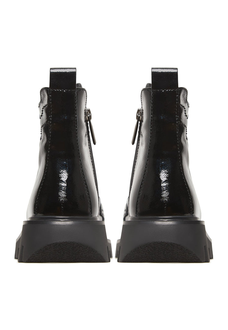 Kampfstiefel mit Kettendetail Candice - Lackschwarz