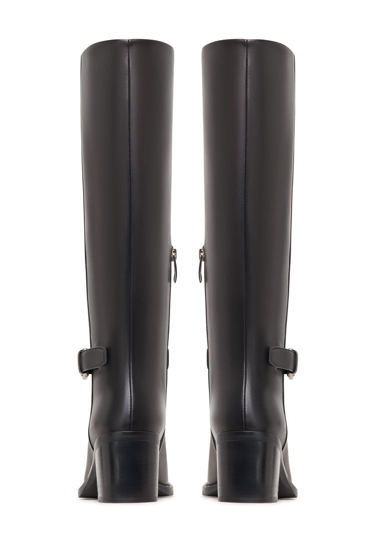 Leather Knee-High Block Heel Boots Beth - Black